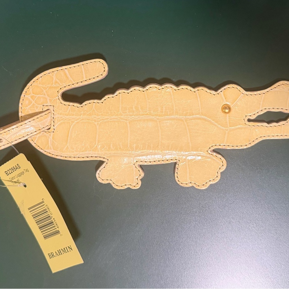 NWT Vintage Brahmin Cream Croc-Embossed Alligator Luggage Tag - Picture 3 of 10